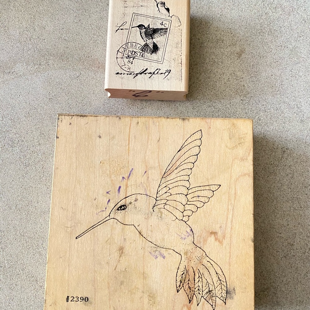 Lot of 2 Wood Block Rubber Stamps Hummingbirds